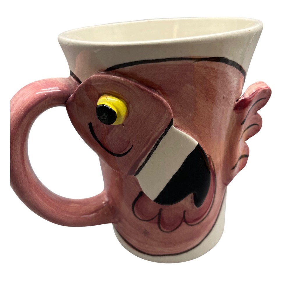 Vintage Double Creek Barwick signed whimsical Flamingo pottery‎ Mug